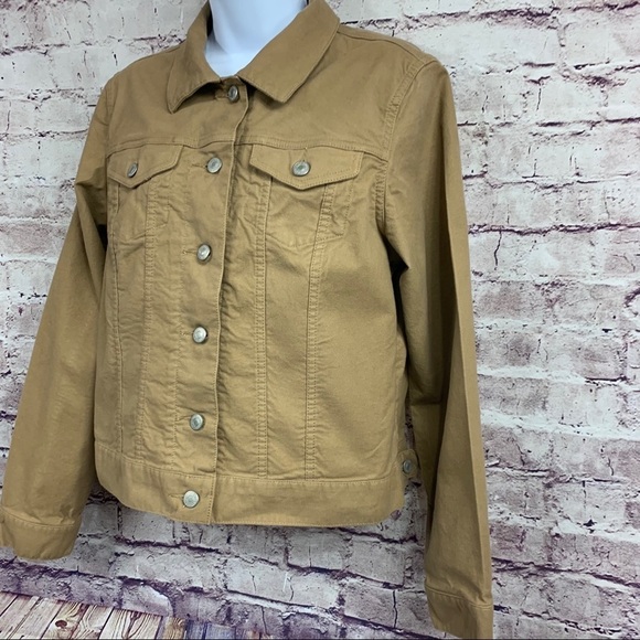Lands End Lighthouse Tan Button Front Crop Jacket - Picture 3 of 10